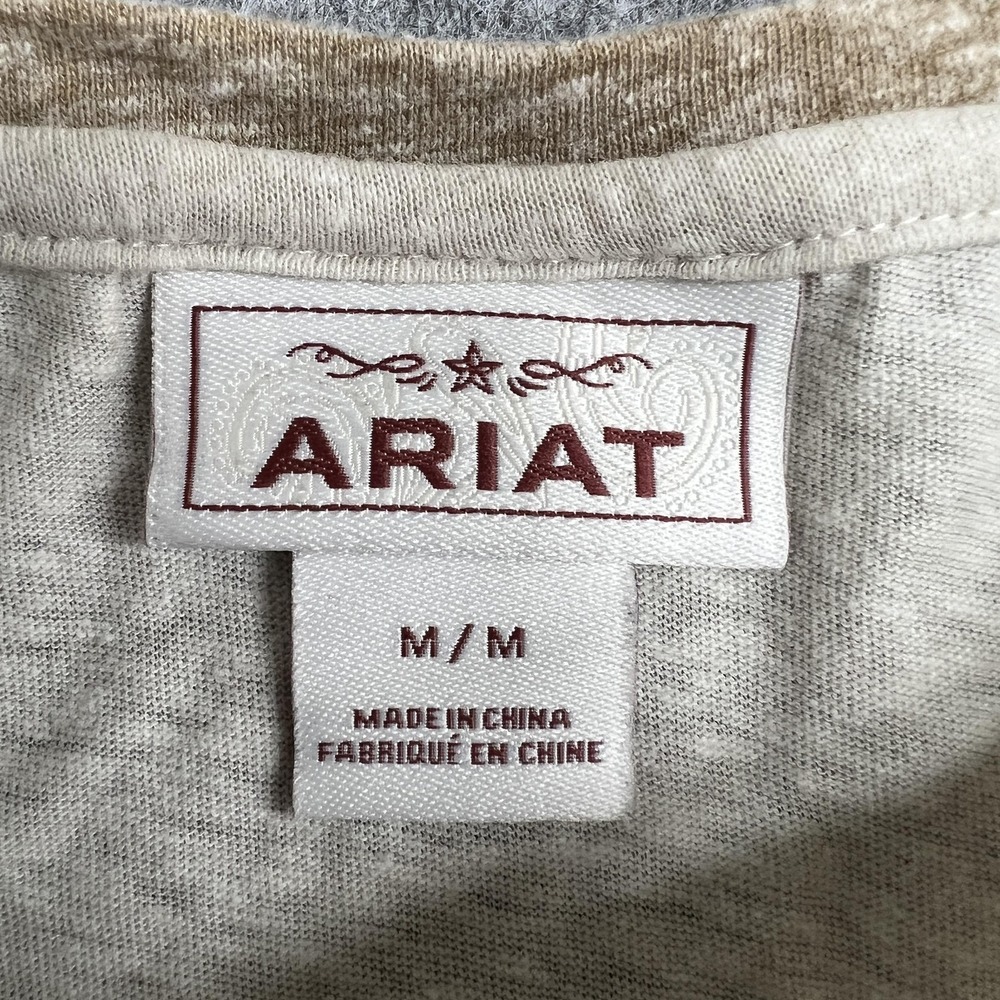 Ariat Shirt Womens M Beige Wild & Western 3/4 Sleeve Raglan Graphic Tee Top - Picture 3 of 16